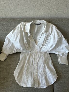 Zara White Collared shirt dress